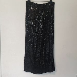 Vintage O.R. Silk Fashion L.T.D 100% Silk Black Sequin Maxi Skirt sz Small women